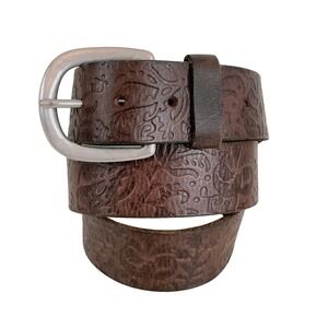 American Eagle Womens XL Leather Belt Tooled Brown Silver BuckleHardware Size XL